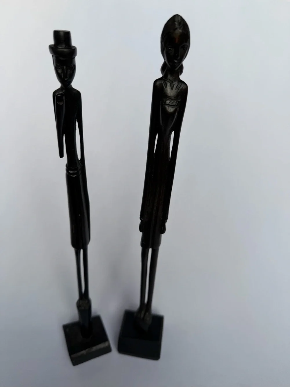 Hand-Carved Black Wood African Figure Pair - Decorative Home Sculptures